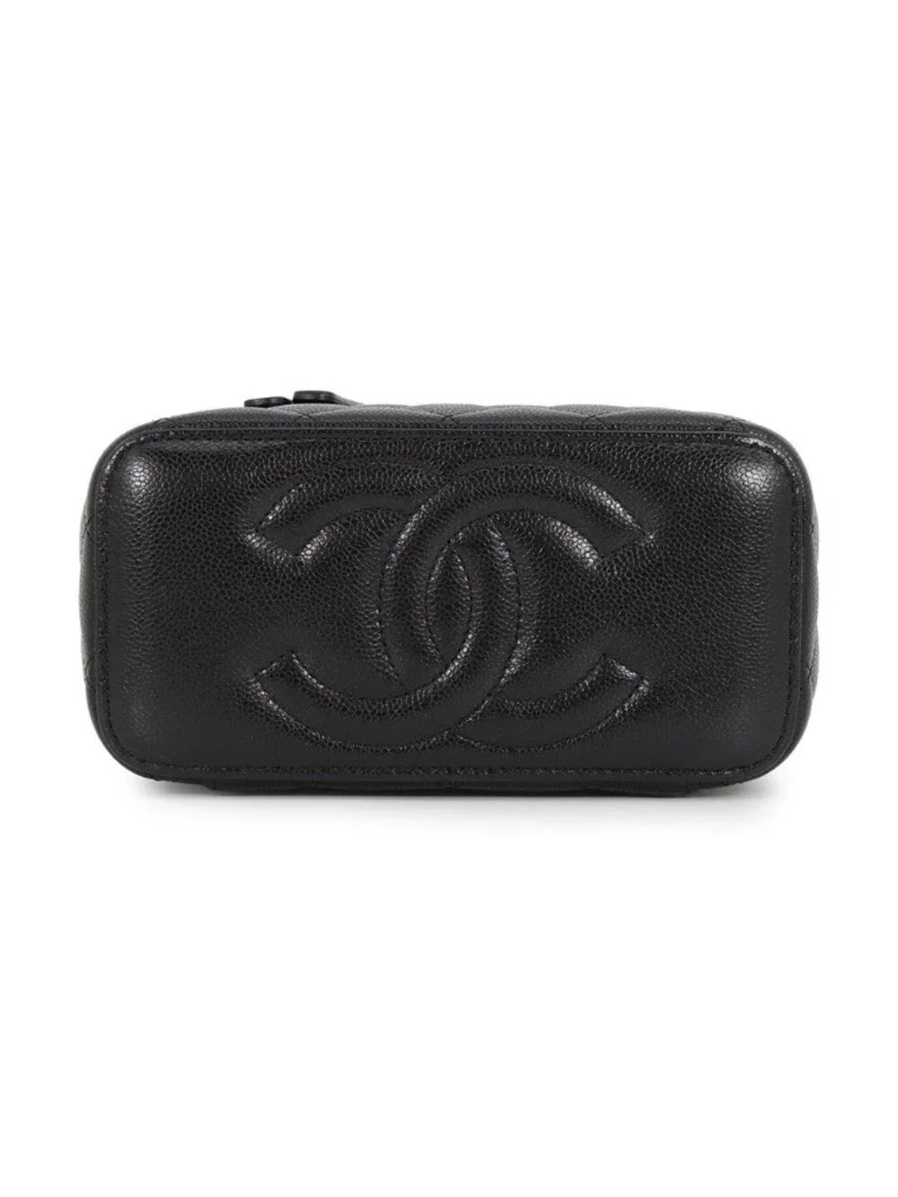Chanel Chain Shoulder Bag Vanity Case CC Logo Quilted Caviar Leather Black